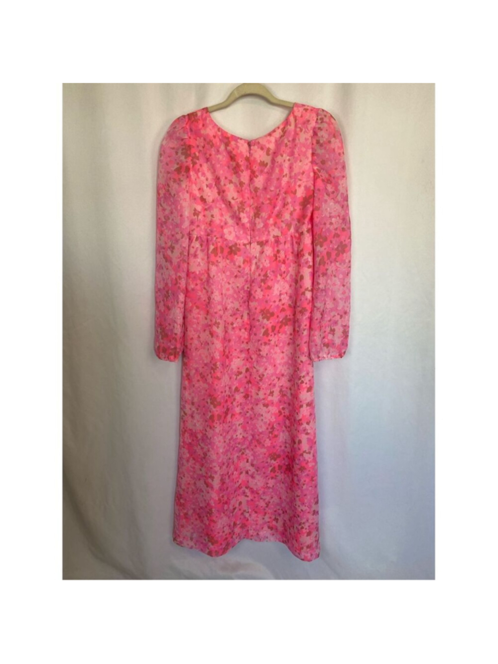 Vintage 60s Pink Floral Maxi Dress Sheer Chiffon Flower power psychedelic Women - Picture 8 of 10